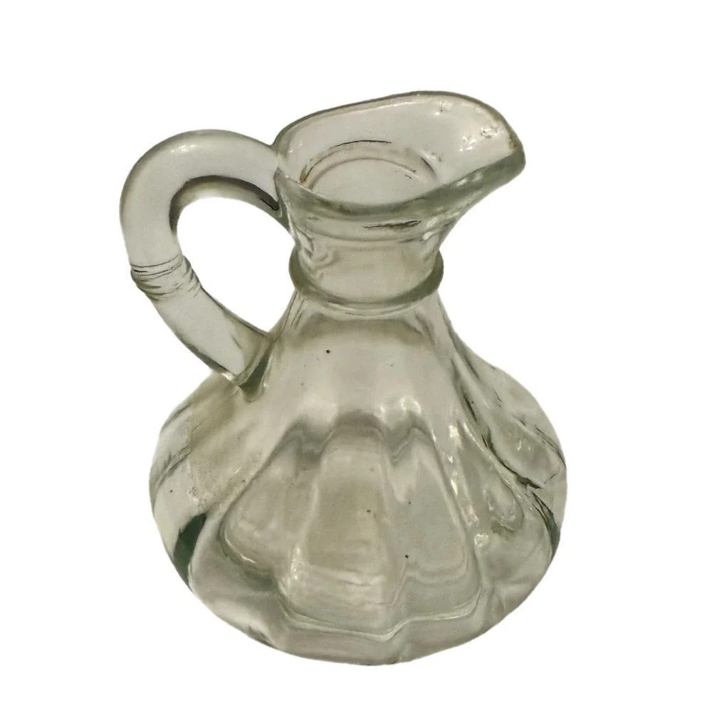 Vintage‎ Clear Ribbed Glass Cruet Miniature Pitcher 4.5 Inch Farmhouse Decor